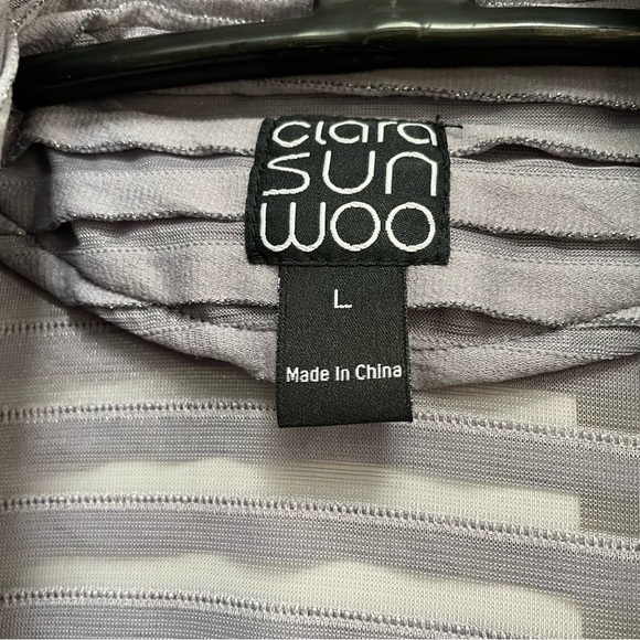 Clara Sunwoo Dove Grey Boutique Metallic Sheer Double Zip Tiered Top Jacket Fun - Picture 3 of 16